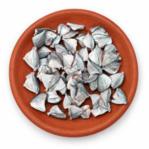 Dried Silver Belly (Headless) on a Kerala clay plate against white