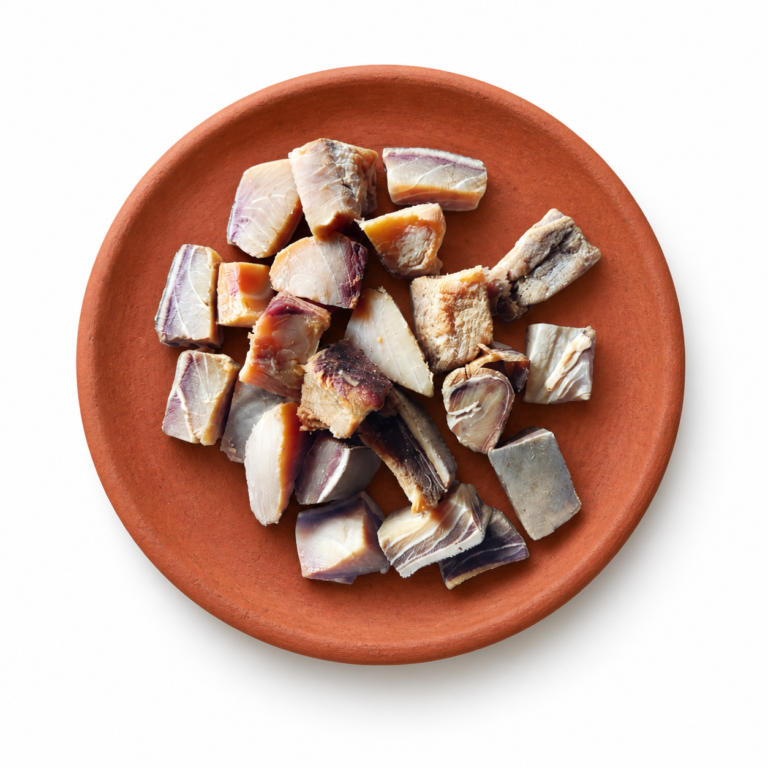 Dried Shark Fish on a Kerala clay plate against white